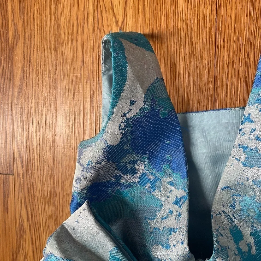 Halabaloo blue watercolor print dress back bow